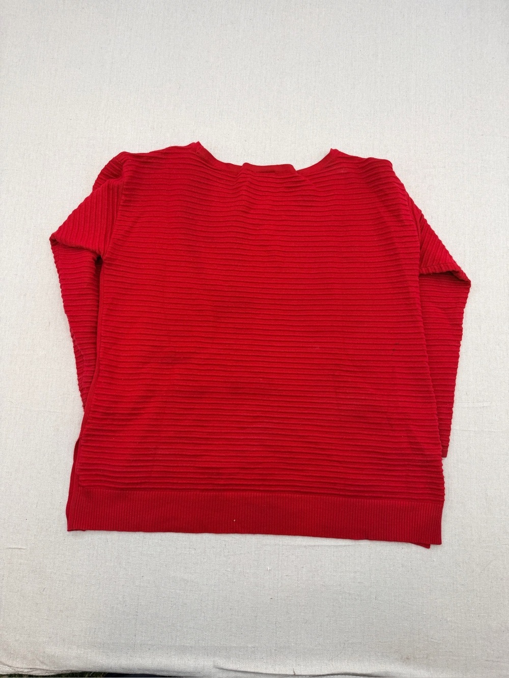Red Ribbed Boatneck Sweater with Side Buttons - Picture 2 of 3